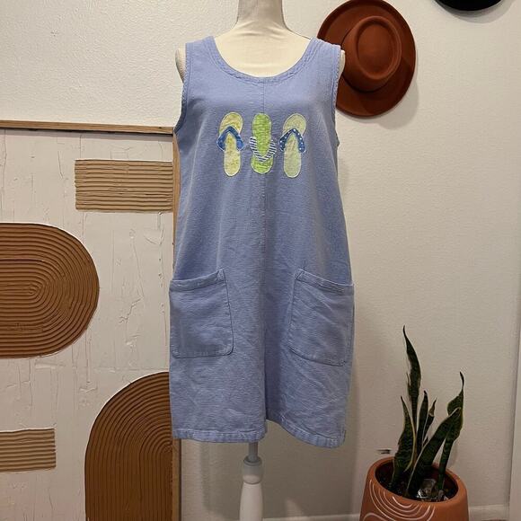 MEK USA Made Blue Cotton Patchwork Sandals Summer Chore Tank Dress Large - Picture 12 of 12